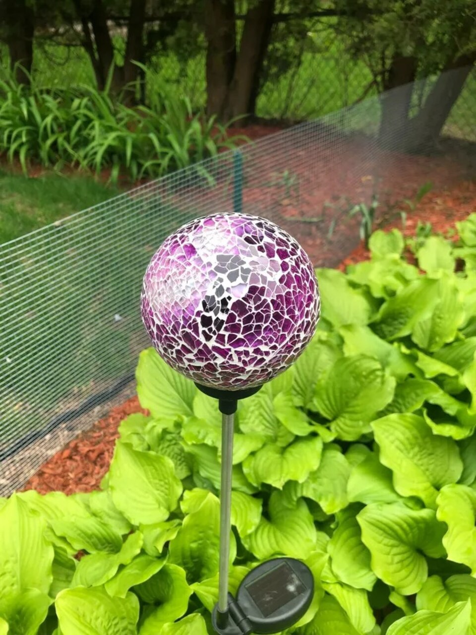 Solar Mosaic Glass Ball Garden Stake Color Change LED Light Outdoor Yard Decor